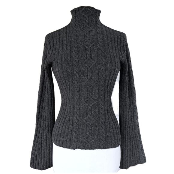 RALPH LAUREN SPORT Wool Cashmere Mock Neck Cable Knit Sweater Charcoal Gray - Picture 1 of 9